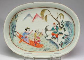 Appraisal: Chinese oval tray with fable scene w Chinese oval porcelain