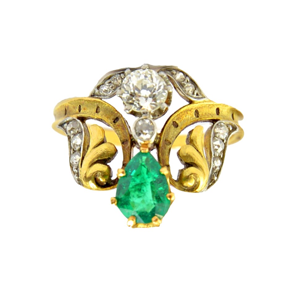 Appraisal: A French gold diamond and emerald set ring claw set