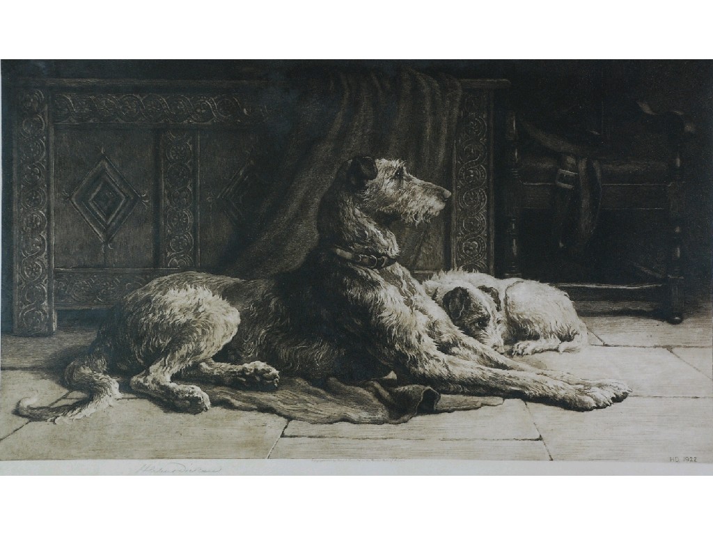 Appraisal: HERBERT DICKSEE ARTIST SIGNED ORIGINAL ETCHING Interior with recumbent hound