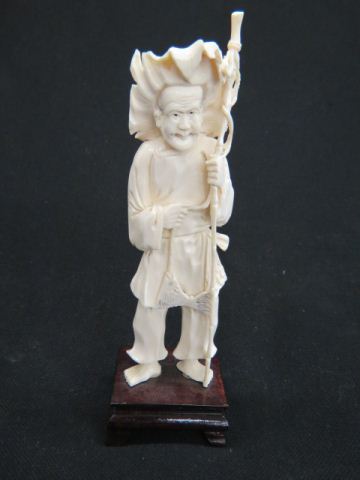 Appraisal: Chinese Carved Ivory Figurine of a Fisherman tall plus wooden