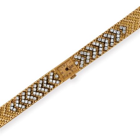 Appraisal: Gold and Diamond Mesh Wristwatch Estimate -