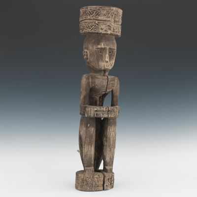 Appraisal: Carved Ancestral Figure Timor Carved wood seated figure with headdress