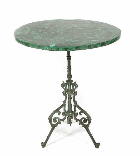 Appraisal: A patinated bronze and malachite table height in diameter in