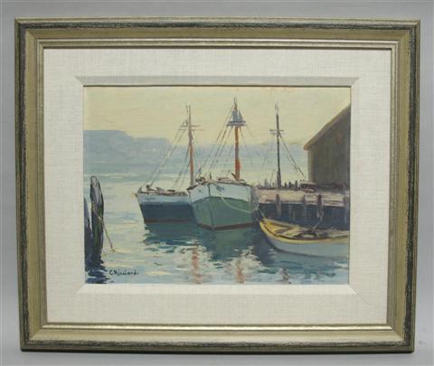 Appraisal: CESARE RICCARDI AMERICAN - HARBOR SCENE Oil on board x