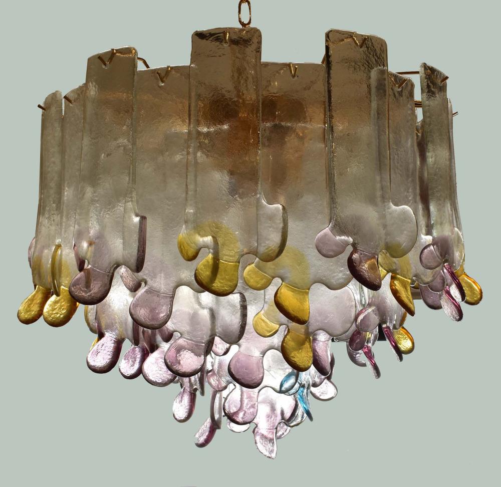 Appraisal: CONTEMPORARY BRASS AND MULTI PANEL GLASS CHANDELIERProbably Italian th Century