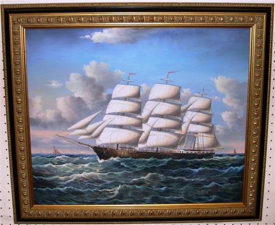 Appraisal: Nicolas contemporary oil on canvas three masted ship signed LR