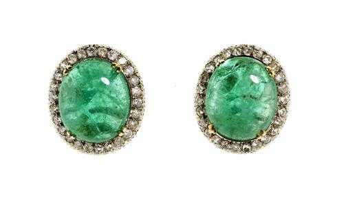 Appraisal: EMERALD AND DIAMOND CLIP EARRINGS ca Yellow and white gold