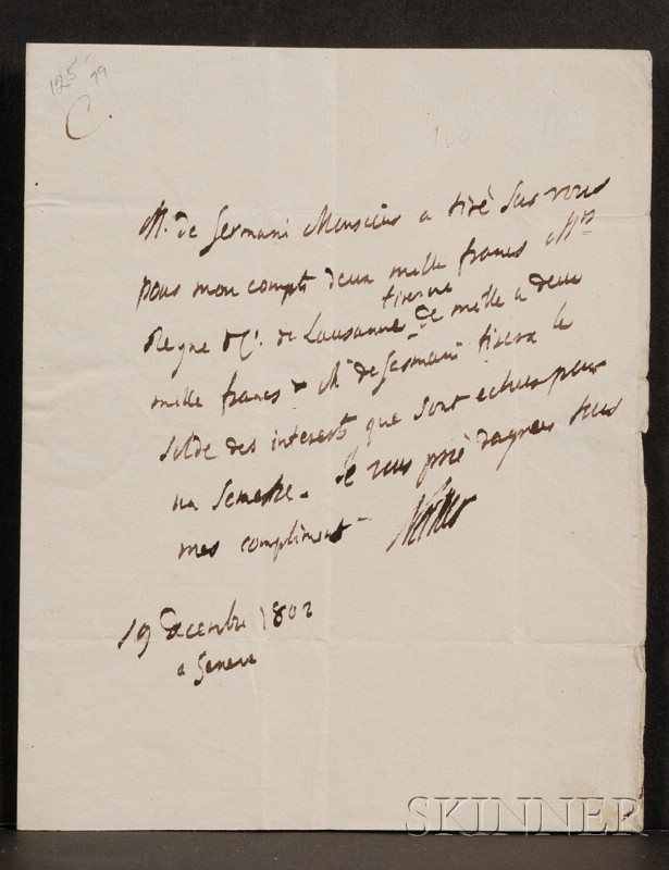 Appraisal: Necker Jacques - Autograph letter signed December one page in