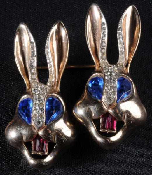 Appraisal: Bugs Bunny Sterling Coro Duette Description Clear rhinestones with blue