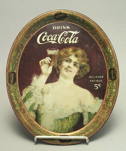 Appraisal: Coca Cola Tray Lithographed tray depicting young lady holding flare