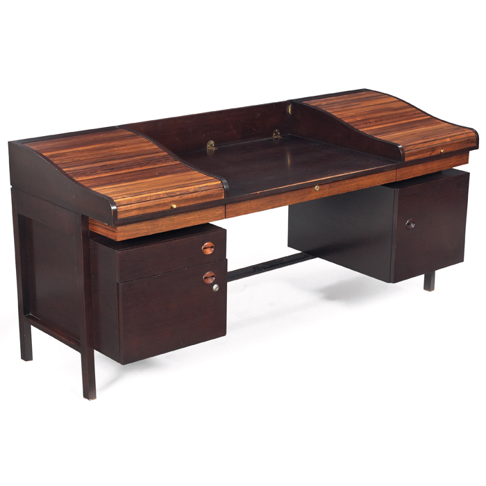 Appraisal: Edward Wormley desk by Dunbar c mahogany two rosewood roll-tops