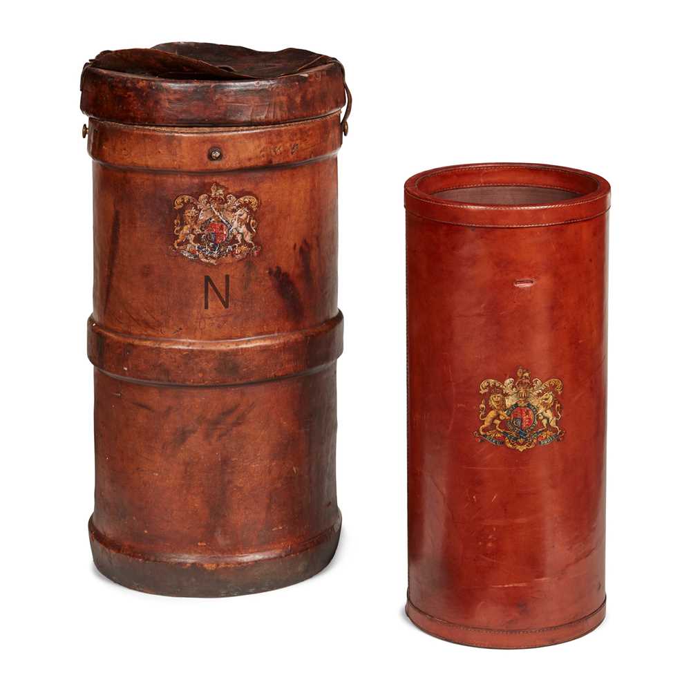 Appraisal: TWO LARGE LEATHER SHELL CASES EARLY TH CENTURY the larger