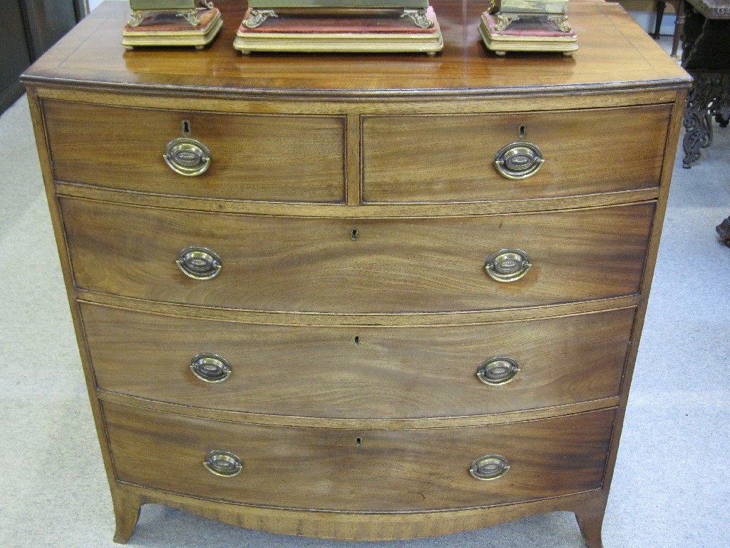 Appraisal: Victorian mahogany and crossbanded bow fronted two over three chest