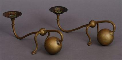 Appraisal: PAIR OF W A S BENSON BRASS AND COPPER CANDLESTICKS