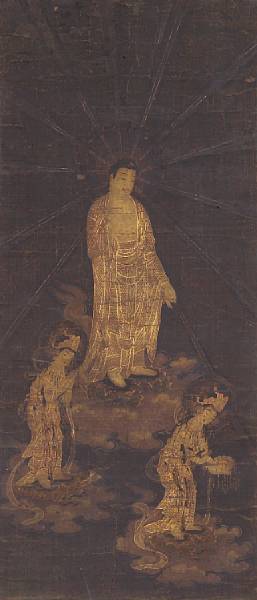 Appraisal: Anonymous Muromachi Period Amida's Descent Hanging scroll ink color and