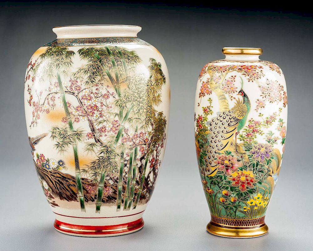 Appraisal: Satsuma Vases With Birds DESCRIPTION Two Satsuma vases with birds