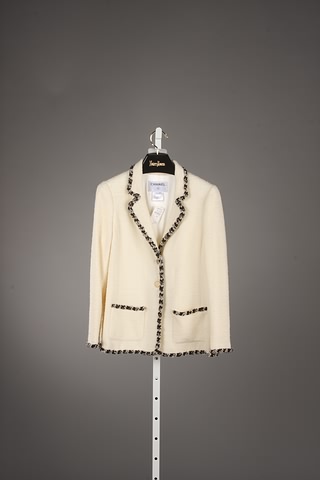 Appraisal: Chanel white black tan signature jacket with front pockets with