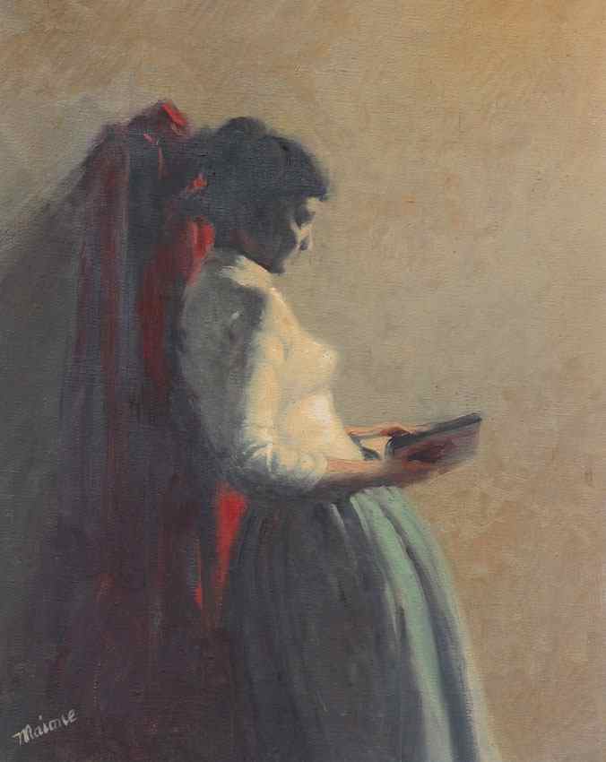 Appraisal: MAIONE Robert American - Pensive Girl Reading Oil Canvas ''