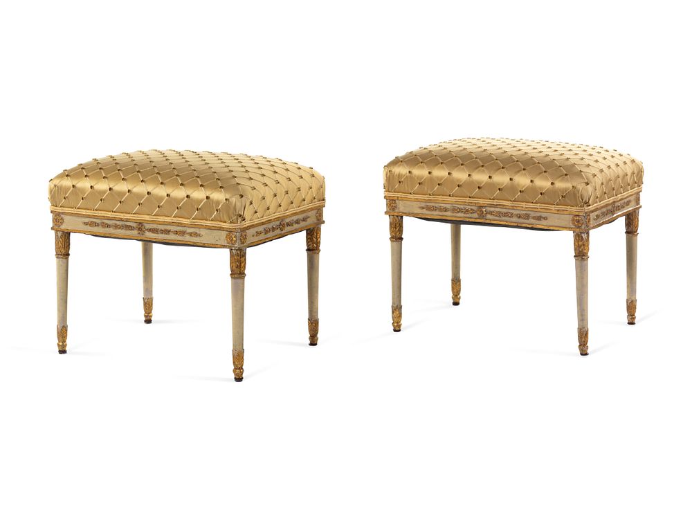 Appraisal: A Pair of Italian White-Painted and Parcel Gilt Carved Benches