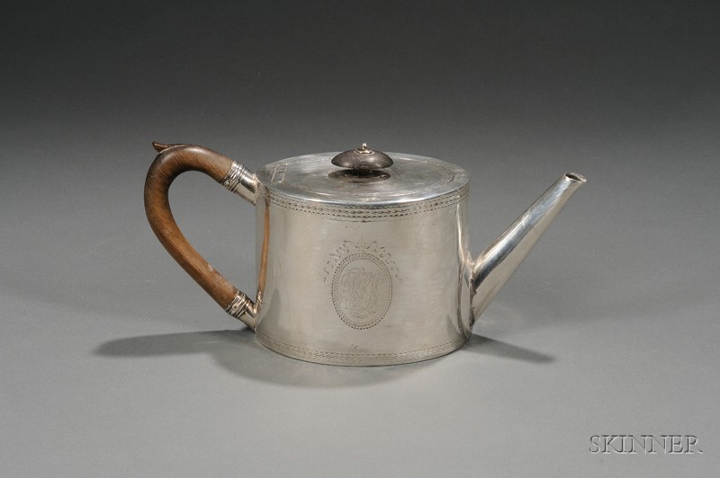 Appraisal: George III Silver Teapot London William Vincent maker oval straight