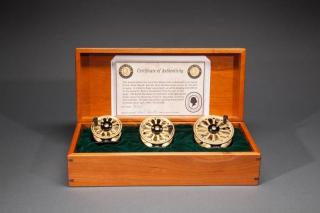 Appraisal: Three Fly Reels in Box Ross Reels Montrose COLimited wooden