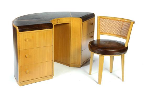 Appraisal: ART DECO SEMICIRCULAR DESK AND MATCHING CHAIR Designed by Edward