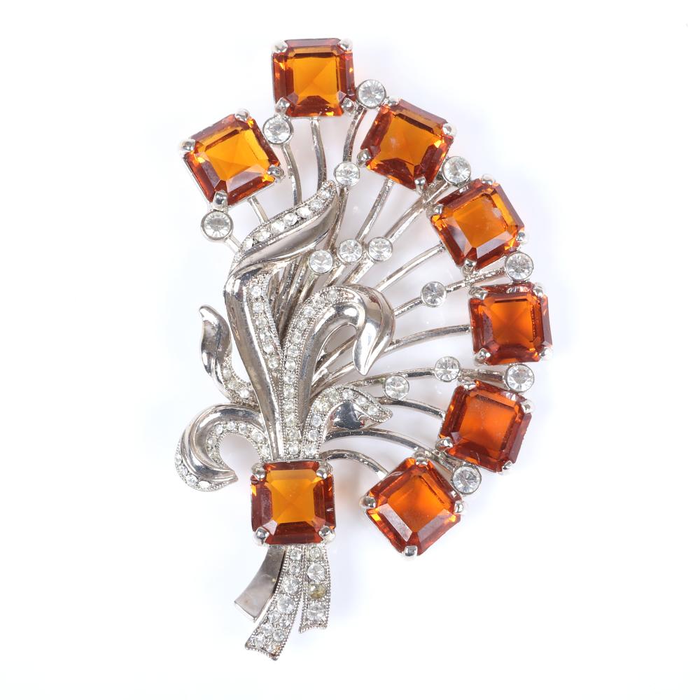 Appraisal: EISENBERG ICE FLORAL SPRAY BROOCH WITH LARGE ORANGE CUSHION CRYSTALS