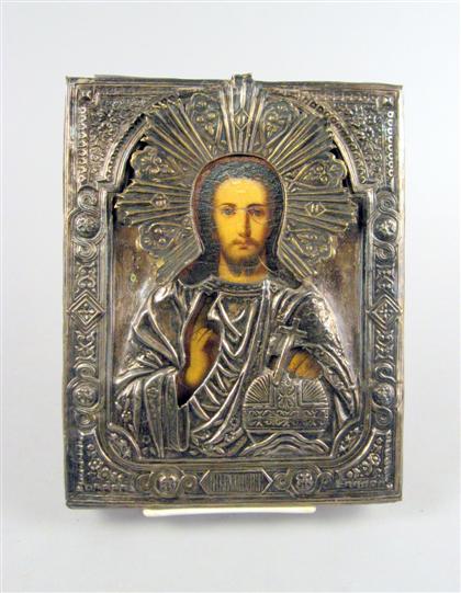 Appraisal: Russian icon of Christ Pantocrator th century In a silvered