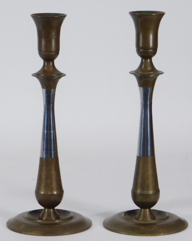 Appraisal: PR C MCM MODERNIST BRONZE CHROME CANDLESTICKS United States th