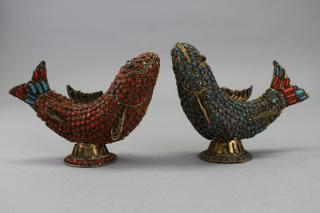 Appraisal: Nepalese Beaded Fish sculptures