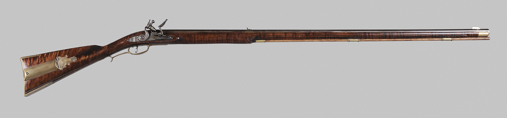 Appraisal: Brass-Mounted Full-Stock Curly Maple Flintlock Rifle American th century style