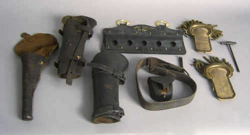 Appraisal: Group of military accoutrements to include a leather pouch stamped