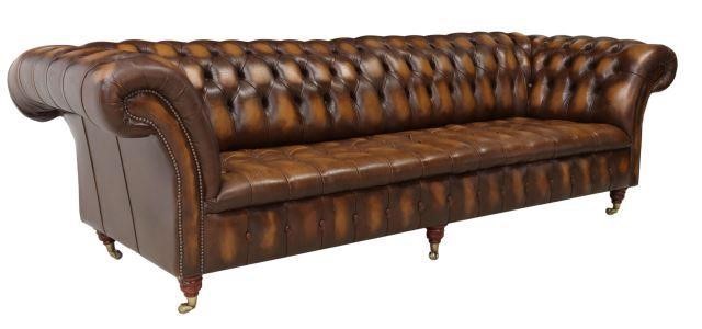 Appraisal: English Chesterfield sofa late th c in brown leather upholstery