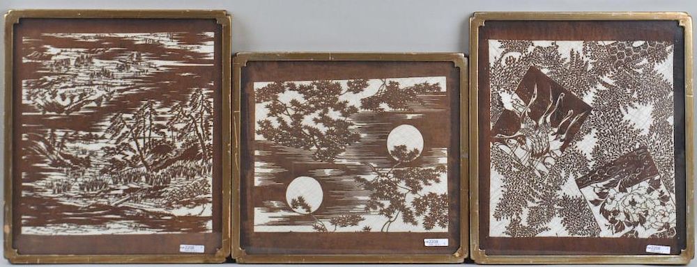 Appraisal: Group of Three Japanese Framed Stencils several motifs as shown