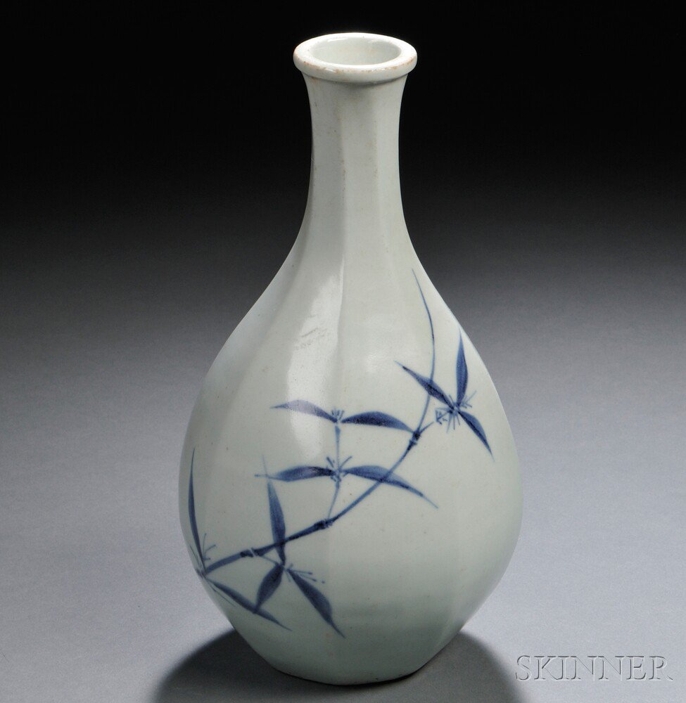 Appraisal: Blue and White Bottle Korea th century octagonal pear-shape bottle