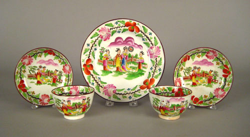 Appraisal: Two pearlware cup and saucers together with a plate th