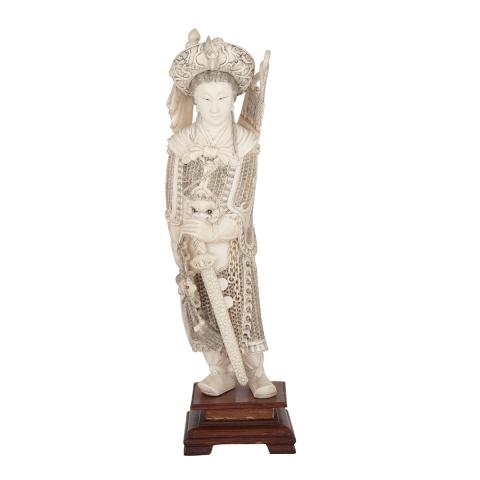 Appraisal: Chinese Carved Ivory Female Warrior Mu Guiying Circa Finely carved