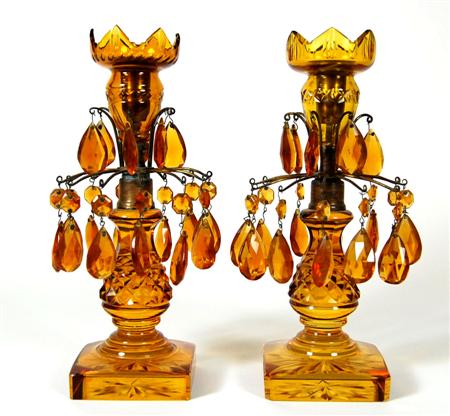 Appraisal: A pair of th century amber glass table lustres each