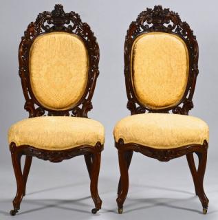 Appraisal: Victorian Laminated Rosewood Chairs Near pair of Victorian laminated rosewood