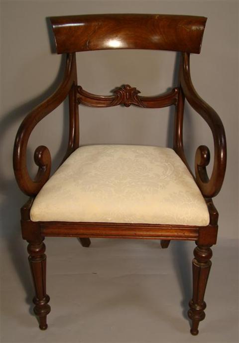 Appraisal: REGENCY STYLE MAHOGANY ARMCHAIR the plain curved crestrail over central