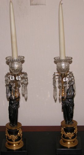 Appraisal: Title Pr of French bronze and crystal figural decorated candle