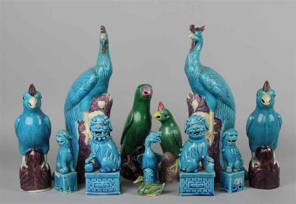 Appraisal: GROUP OF EIGHT GLAZED MODELS OF BIRDS TH CENTURY AND