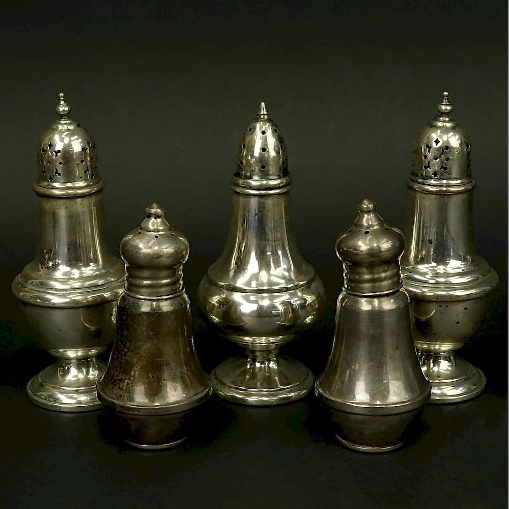 Appraisal: Collection of Sterling Salt Pepper Shakers Collection of Sterling Salt