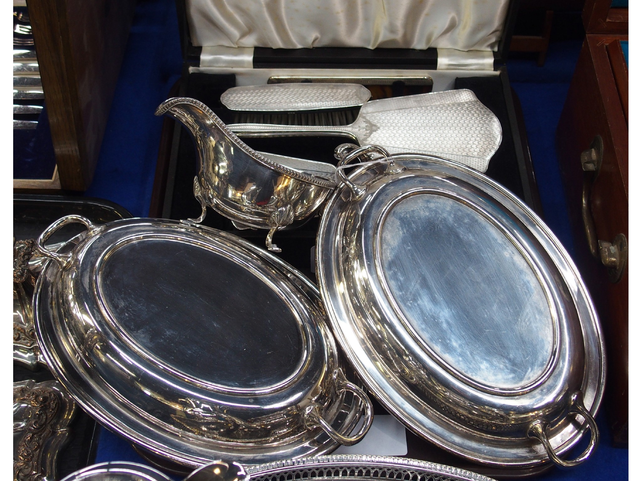 Appraisal: A tray lot of EP - entree dishes dressing table