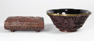 Appraisal: Chinese Cinnabar Style Box Bowl lot of Chinese cinnabar style