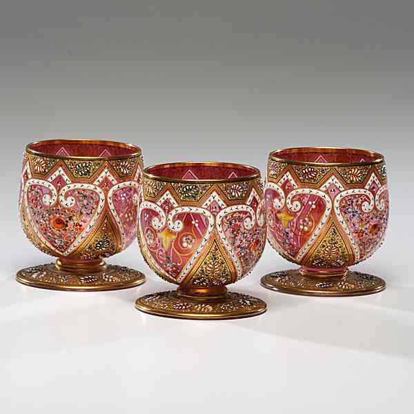 Appraisal: Moser Enameled Cups Continental th century A group of three