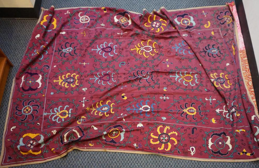 Appraisal: Central Asian Embroidered Silk Dowry Wall Hanging ft in x