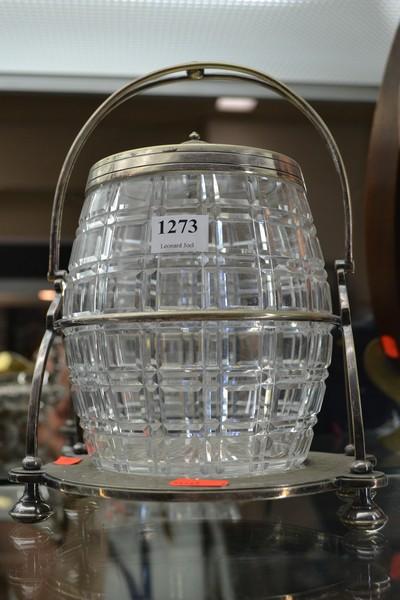 Appraisal: SILVER PLATE BISCUIT BARREL ON STAND