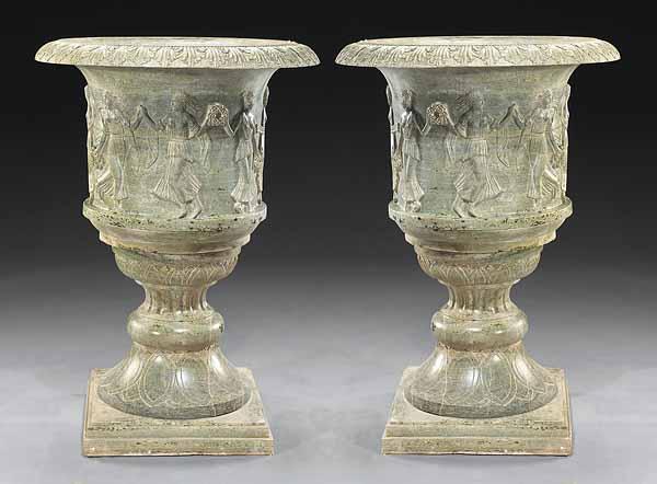 Appraisal: A Pair of Neoclassical Style Pale Green Marble Urns campagna