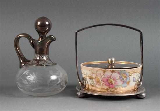 Appraisal: American silver-overlay etched glass cruet and an English silver-plate and